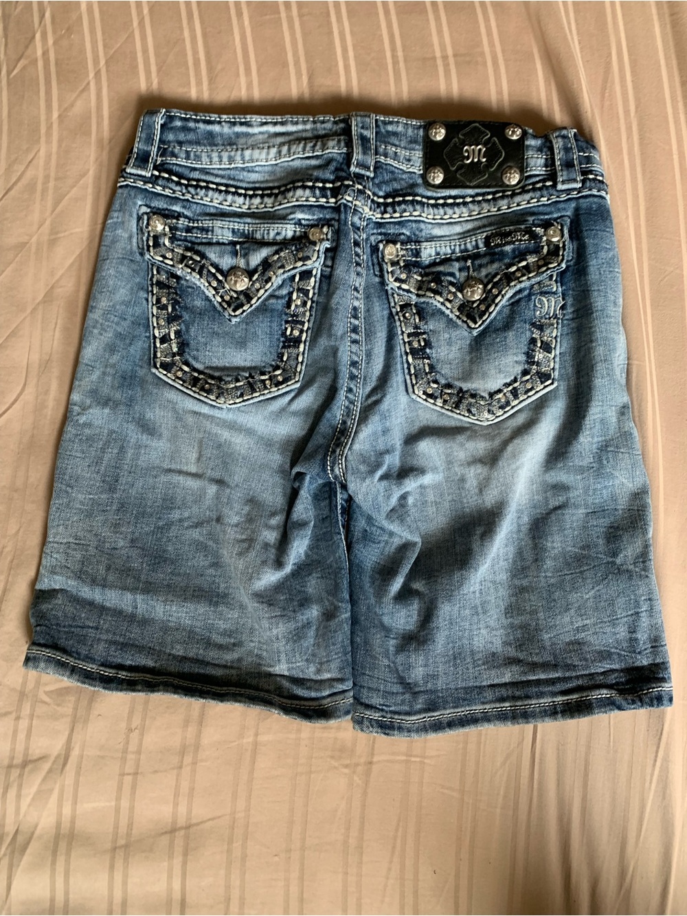 Miss Me Distressed Light Blue Embellished Denim Shorts